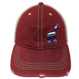 Ace Trucker Hat Red Beige One Size Snapback Giraffe Distressed Mesh Logo Hat